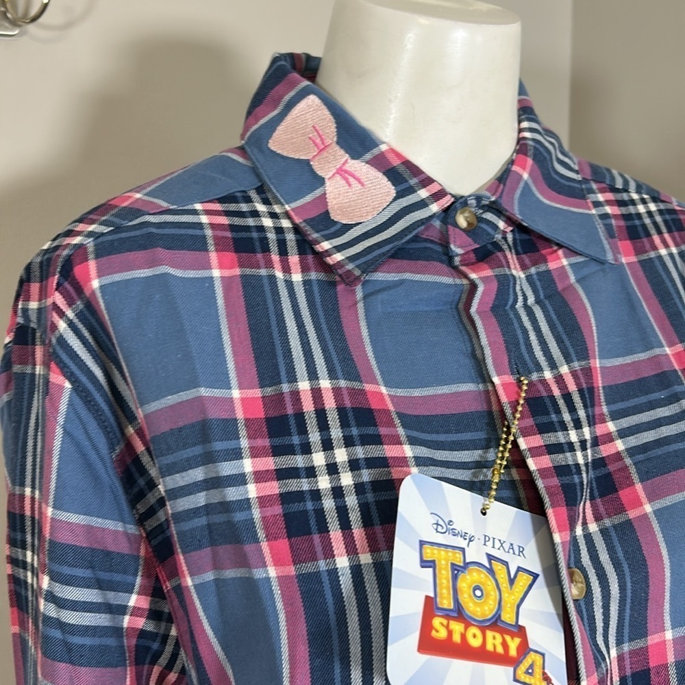 Disney Toy Story 4 Cakeworthy Bo Peep Plaid Flannel Button Up Shirt Top Sz L NEW - Picture 3 of 12